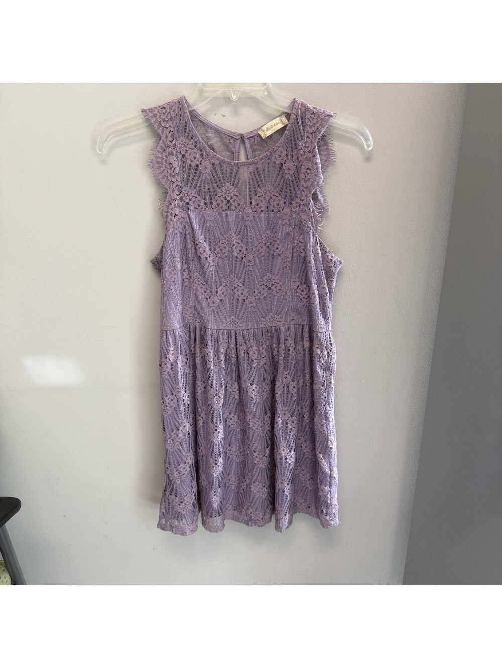 Altar'd State Women's Large Dress Lavender Lace Tiered Dress Fringe Shoulder